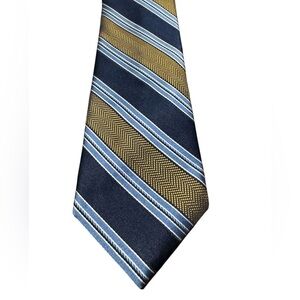 Cremieux Tie Blue And Gold Stripe Pattern 100% Silk Made in Italy Classic